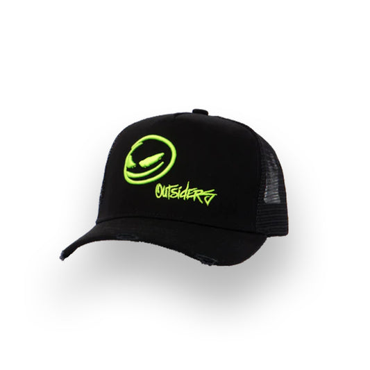 "OUTSIDERS GREEN NEON" Black Trucker Cap